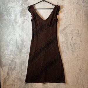Vintage Y2K Glitter Lace Ruffle Sleeve Dress Gothic Glam Dark Romance Size Small